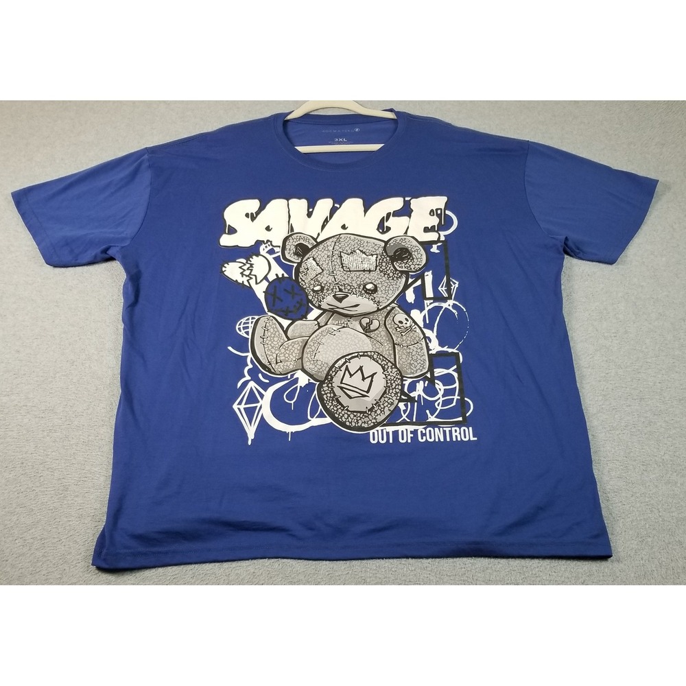 Socwatees T Shirt Mens 3XL XXXL Blue Savage Bear Out Of Control Streetwear Shirt